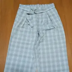 ベルト付き チェック ワイドパンツ
