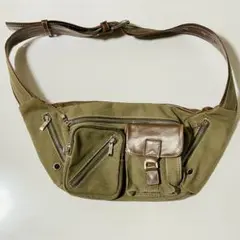 【値下げ中】オリーブグリーン ボディバッグ ウエストバッグ 2Way 5ポケット