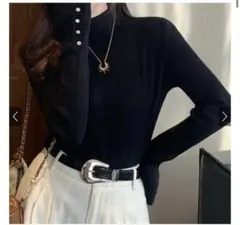 グレイル　クルーネック袖ボタンリブニットトップス[k9274f]