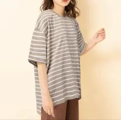 ブラウンとホワイトのストライプ 半袖Tシャツ