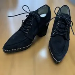 ESPERANZA チャンキーヒール レースアップスタッズ ブラック スエードS