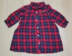 フタフタ 赤と紺のチェック柄 シャツワンピース90cm