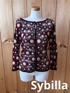 シビラ/トップス/カーディガン/刺繍/ニット/8分袖/M/コットン