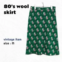 80's レトロスカート / ヴィンテージ 総柄 幾何学 Mサイズ 古着