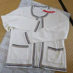 PART 2 ホワイトニットカーディガン　ＬＬ　日本製