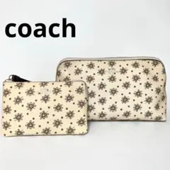 coach コーチ ポーチ リストレット 花柄 クリーム色 大小 2点セット