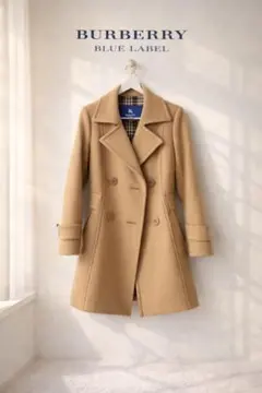 極美品 バーバリーブルーレーベル コート38 ノバチェック キャメル 上質ウール