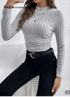 SHEIN タートルネックニット グレー ストライプ