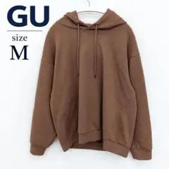 GU ダブルフェイスビッグプルパーカ M ブラウン ビッグシルエット 長袖 無地