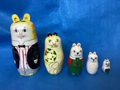 猫のマトリョーシカ 5個セット　ロシア　海外旅行土産　ハンドメイド　手描き　美品のサムネイル