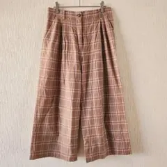 【coen】（L）チェック柄クロップド丈ワイドパンツ/ガウチョパンツ/着回し抜群