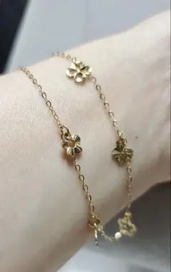 K18YG ゴールド／バタフライ、フラワーチャームブレスレット、