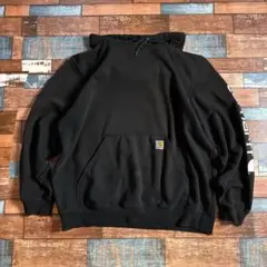 Carhartt パーカー XL 黒 袖ロゴ メキシコ製 ルーズフィット 古着