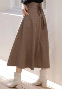 未使用 新品 INGNI BackレースUP チェック柄フレアスカート ブラウン