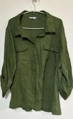 レディース、メンズシャツオリーブグリーンの長袖シャツ 2X