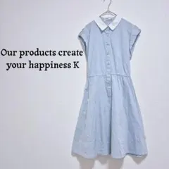 ​清楚系♡水色 襟付き半袖ワンピース デートコーデ　フレンチスリーブ 夏服
