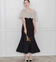 LEJA 2WAYオフショルダーパフスリーブマーメイドワンピースドレス