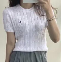 【週末値下げ中】ポロラルフローレン ホワイト ケーブルニット 半袖 S