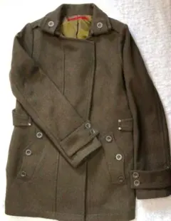 ウール ダブルブレスト ピーコート オリーブグリーン