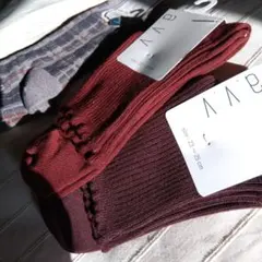 リブ編みワインレッドソックス 23〜25 cm