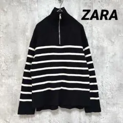 【ZARA】タートルネック ハーフジップニット 黒×白 ボーダー