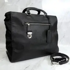 希少 PRADA プラダ ビジネスバッグ ショルダーバッグ 三角ロゴ レザー 黒