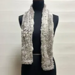 ラビットファーロングマフラー ライトグレー リアルファー 毛皮 レディース