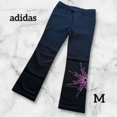adidas アディダス レディース パンツ M 黒 ピンクロゴ デザイン入り