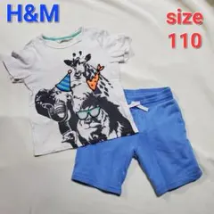 H&M　Tシャツ　ハーフパンツ　110 男の子　セット　動物　アニマル　白　水色
