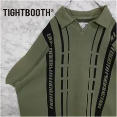 【TIGHTBOOTH】ストライプニットオープン　半袖ポロシャツ 　カーキのサムネイル