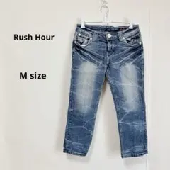 Rush Hour クロップドデニム　M シワ加工　ウォッシュ加工　ブルーのサムネイル