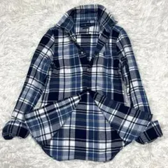 ラルフローレン ボタンダウンネルシャツ ブルーチェック柄 レディースXS