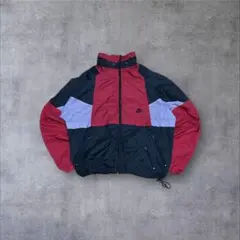 90s ナイキ ナイロンジャケット M 赤 黒 刺繍ロゴ Y2K ドローコード