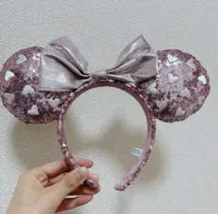 ミッキー耳カチューシャ ハート柄 ピンク