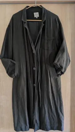 ✔最終値下げ黒に近いダークグレー 麻混ロングコート 長袖