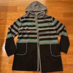 【超美品】フード付きボーダー柄リバーシブルカーディガン