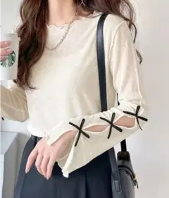 クラシカルエルフmily bilet　袖リボンスラブシアージャガードプルオーバー