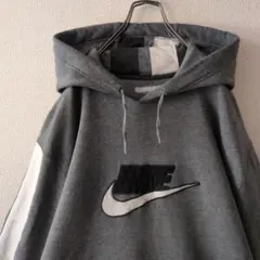 希少サイズ☆ナイキ 刺繍 センターロゴ サイドライン パーカー 3L グレー