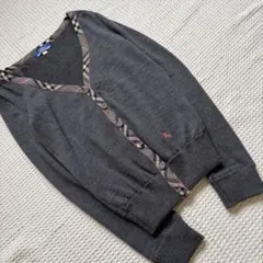 バーバリーブルーレーベル カーディガン 38 グレー ノバチェック ホースロゴ