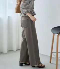 kastane デニムスリットワイドパンツ グレー