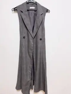 anysis★人気ジレ・オンワード・グレー系チェック ノースリーブロング