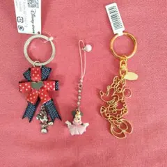 ディズニー　ミニー　キーホルダー&ストラップ3点セット