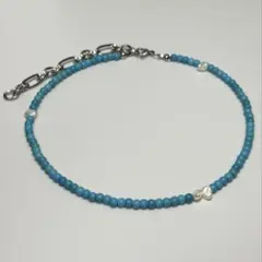 ターコイズ×淡水バロックパール ネックレス シンプル 上品 ステンレス