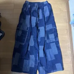 リメイク パッチワーク ステッチ カットオフ フリンジ ポケット カーゴ デニム