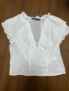 ZARA 刺繍レース ブラウス 白 S 未使用 スカラップ 韓国系