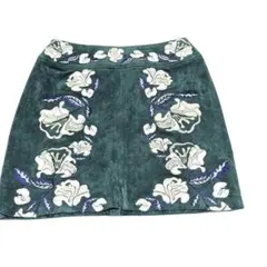 み*い様 刺繍 スウェード調 ミニスカート 花柄 グリーン M相当