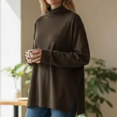 美品 ユニクロ UNIQLO ニット L 茶 タートルネック 長袖 ゆったり