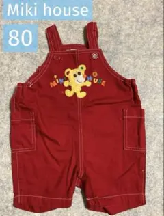 ミキハウス オーバーオール 80 くま 刺繍 サロペット レトロ　男の子 レッド