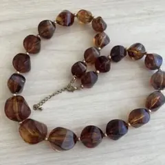 ブラウン ビーズ ネックレス　鼈甲色　大振り　レトロ