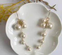 No.209 華やかコットンパール　ロングピアス　 キスカ　結婚式　入園　入学式